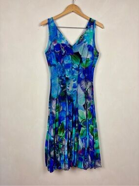 Elana Kattan Orchid Print Mesh Midi Dress L Resort Vacation Artsy Luxe Fairy